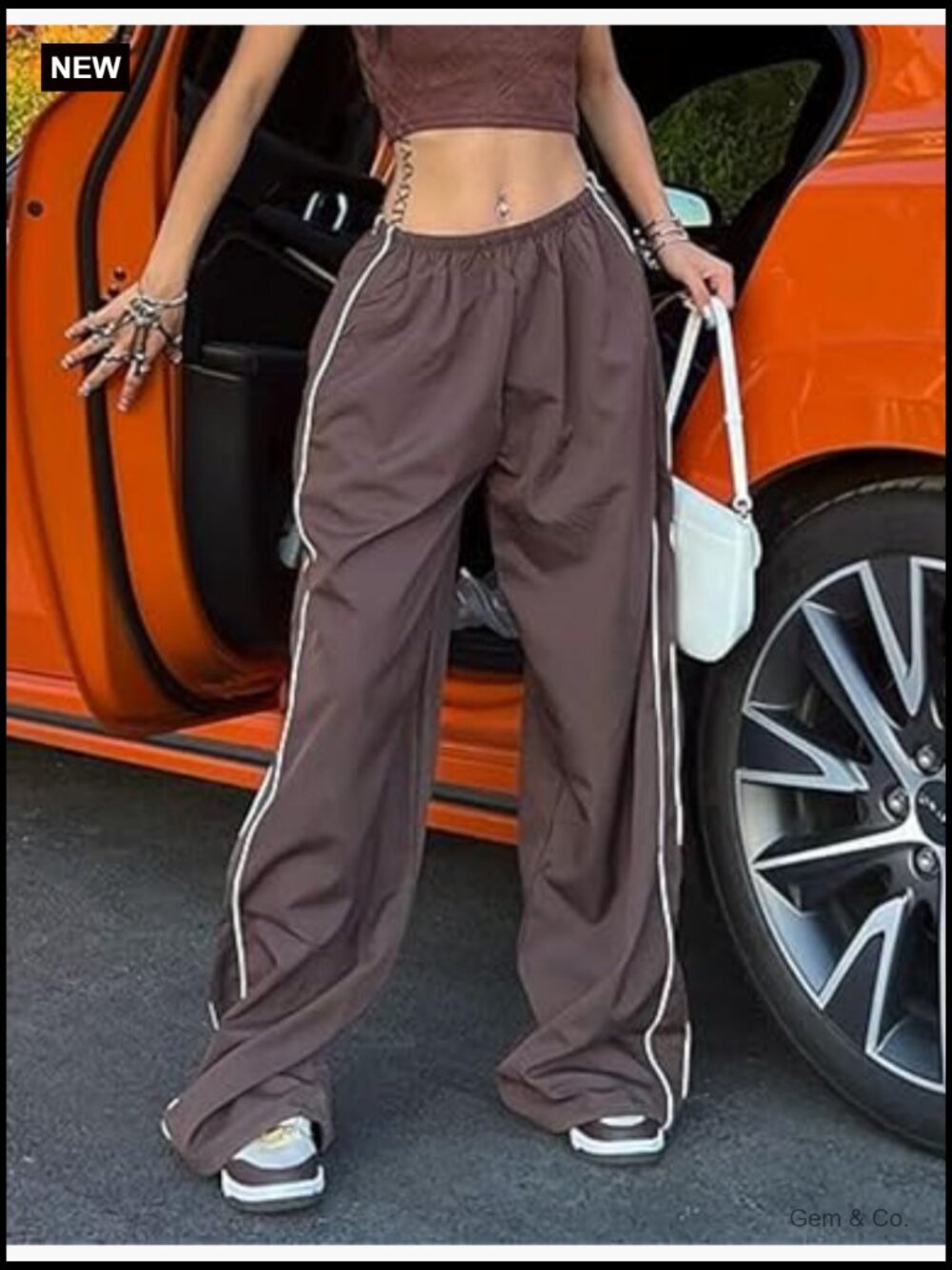 Womens Baggy Wide Leg Track Pants Y2k Elastic Waist Jogger Sweatpants - Picture 2 of 7